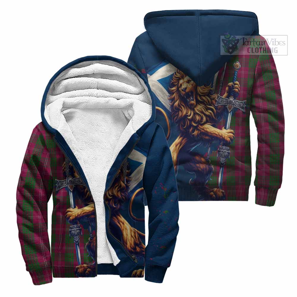 Tartan Vibes Clothing Crawford Tartan Family Crest Sherpa Hoodie with Scottish Majestic Lion