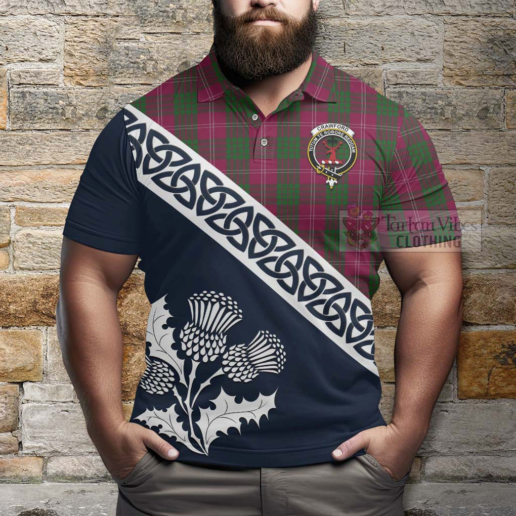 Crawford Tartan Polo Shirt Featuring Thistle and Scotland Map