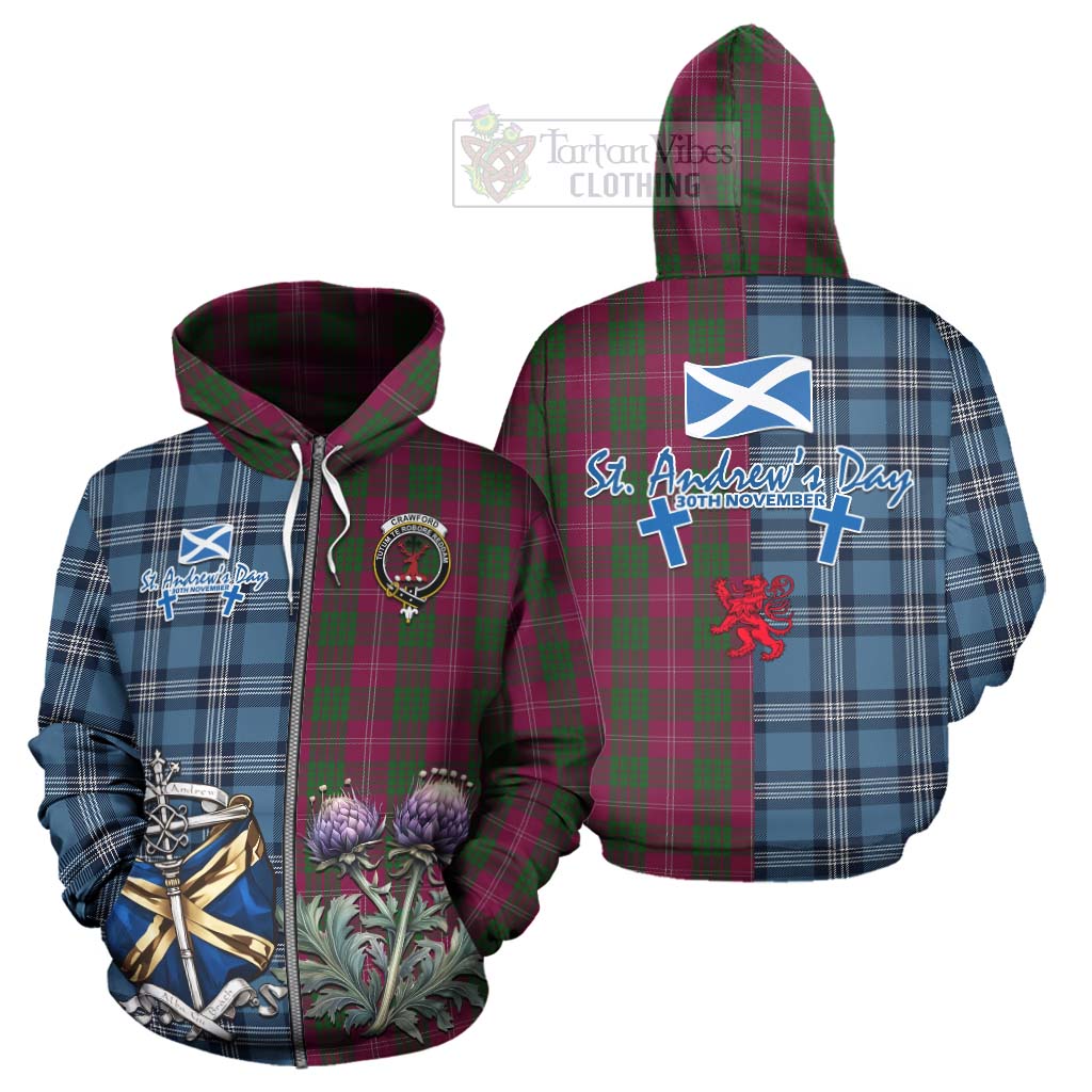 Tartan Vibes Clothing Crawford Tartan Hoodie Happy St. Andrew's Day Half Tartan Style