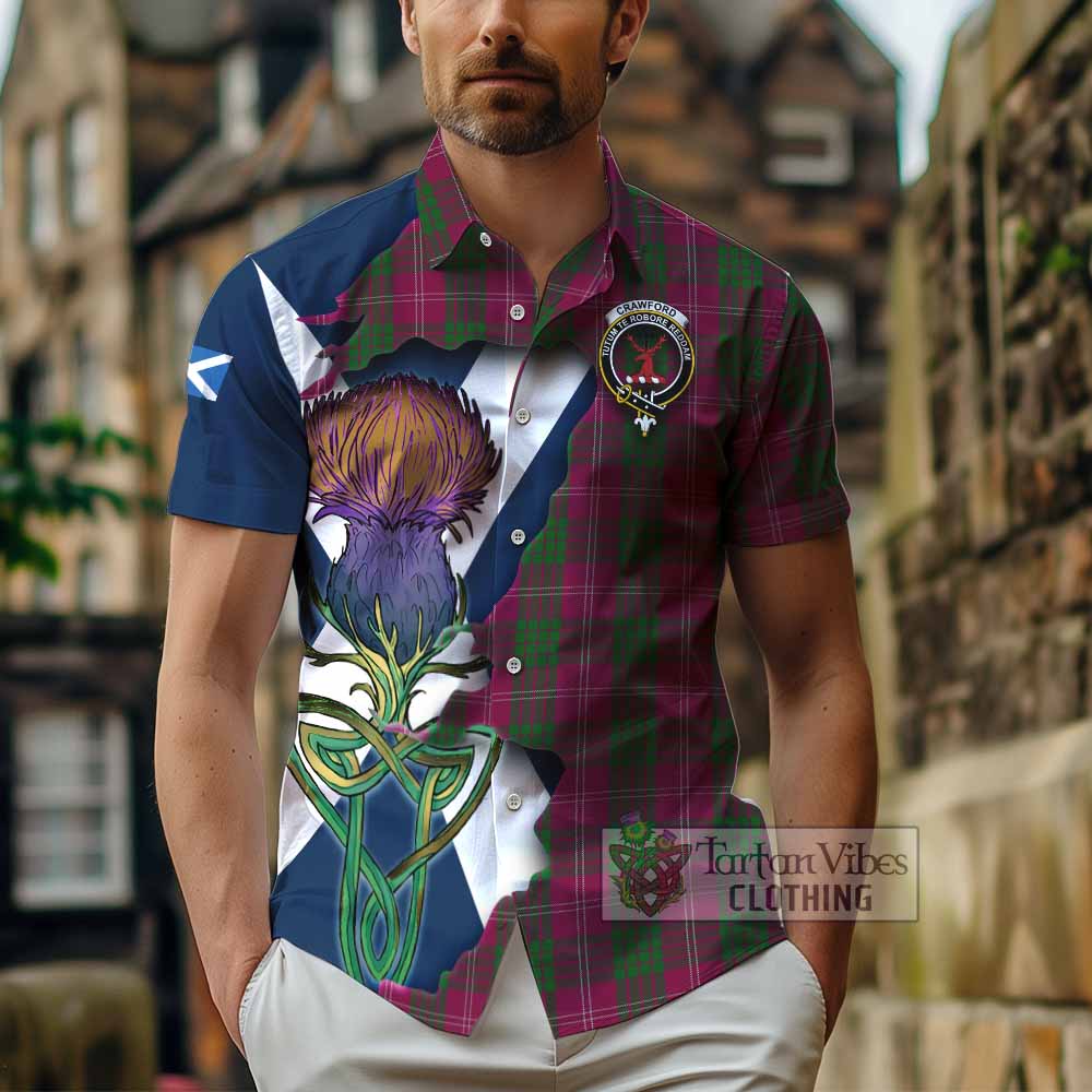 Crawford Tartan Family Crest Hawaiian Shirt Scottish Thistle Celtic Inspired - Tartan Vibes Clothing