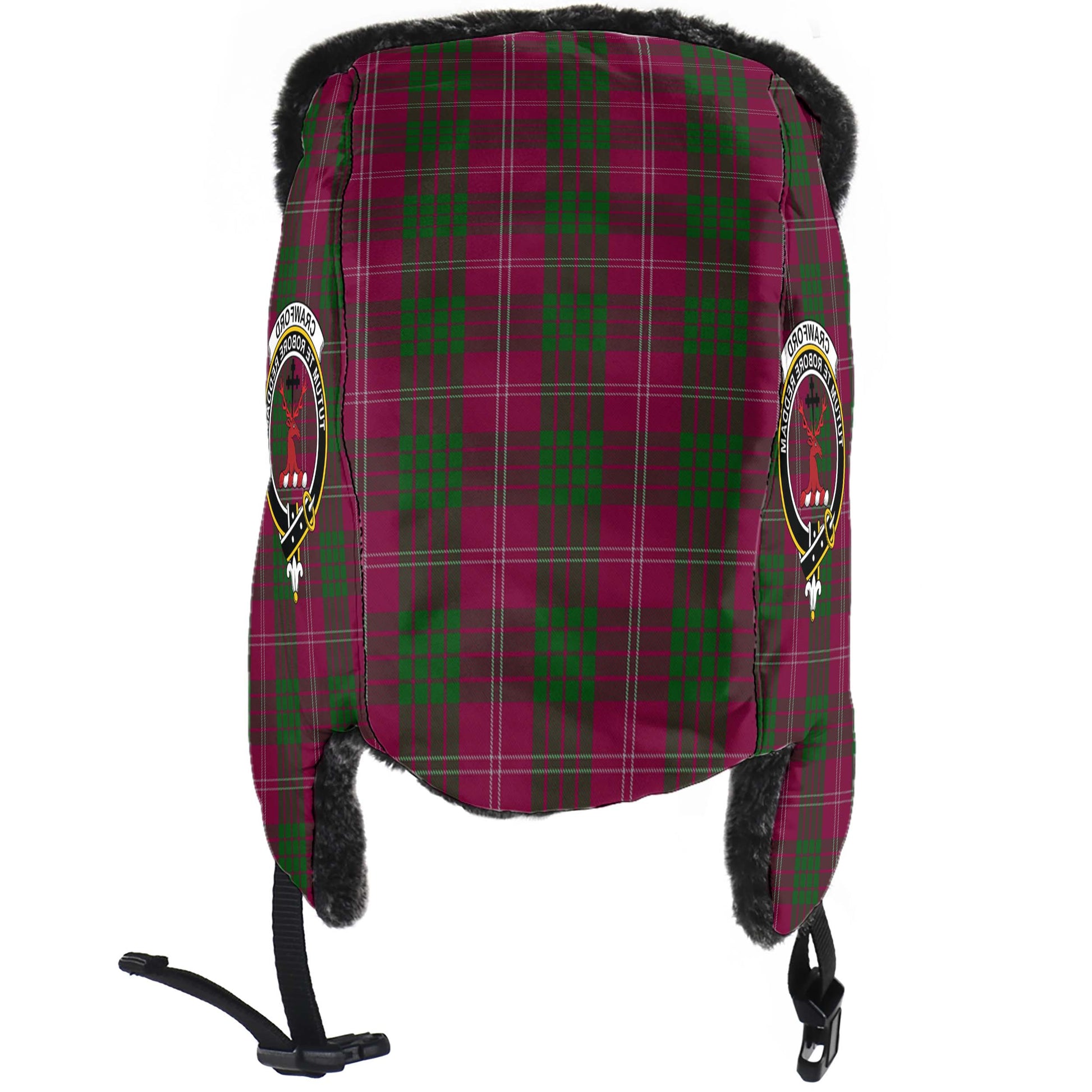 Crawford Tartan Winter Trapper Hat with Family Crest - Tartanvibesclothing