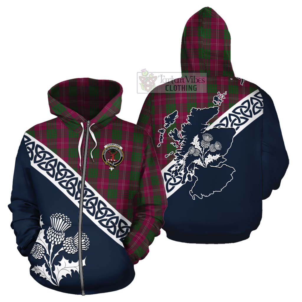 Tartan Vibes Clothing Crawford Tartan Cotton Hoodie Featuring Thistle and Scotland Map