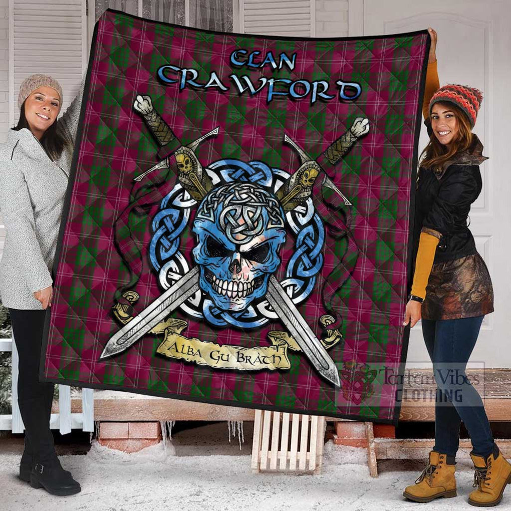 Tartan Vibes Clothing Crawford Tartan Quilt with Celtic Skull Alba Gu Brath Style