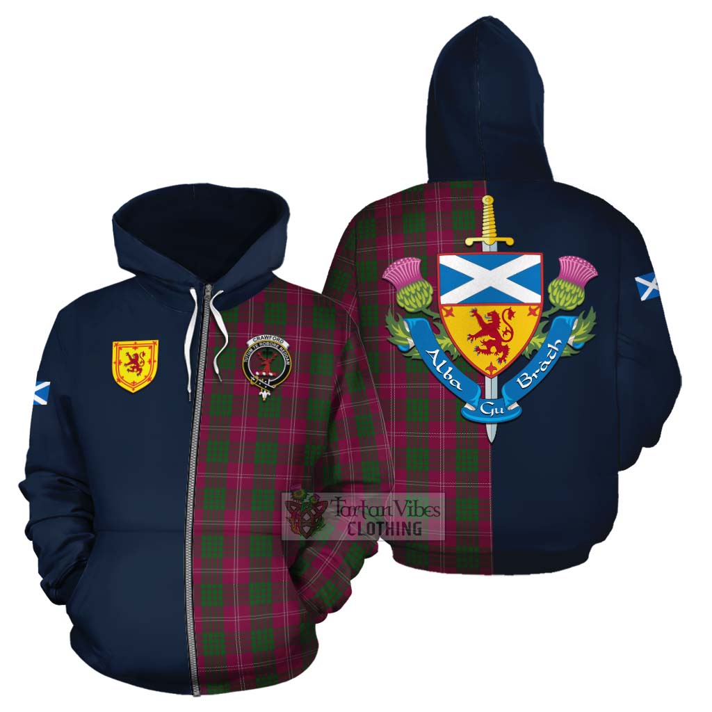 Tartan Vibes Clothing Crawford Tartan Cotton Hoodie Alba with Scottish Lion Royal Arm Half Style