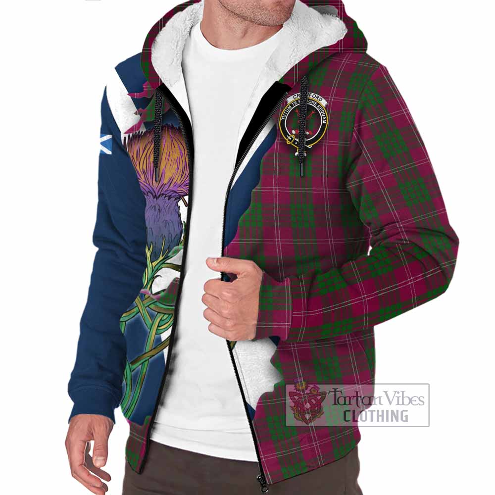 Crawford Tartan Family Crest Sherpa Hoodie Scottish Thistle Celtic Inspired - Tartan Vibes Clothing