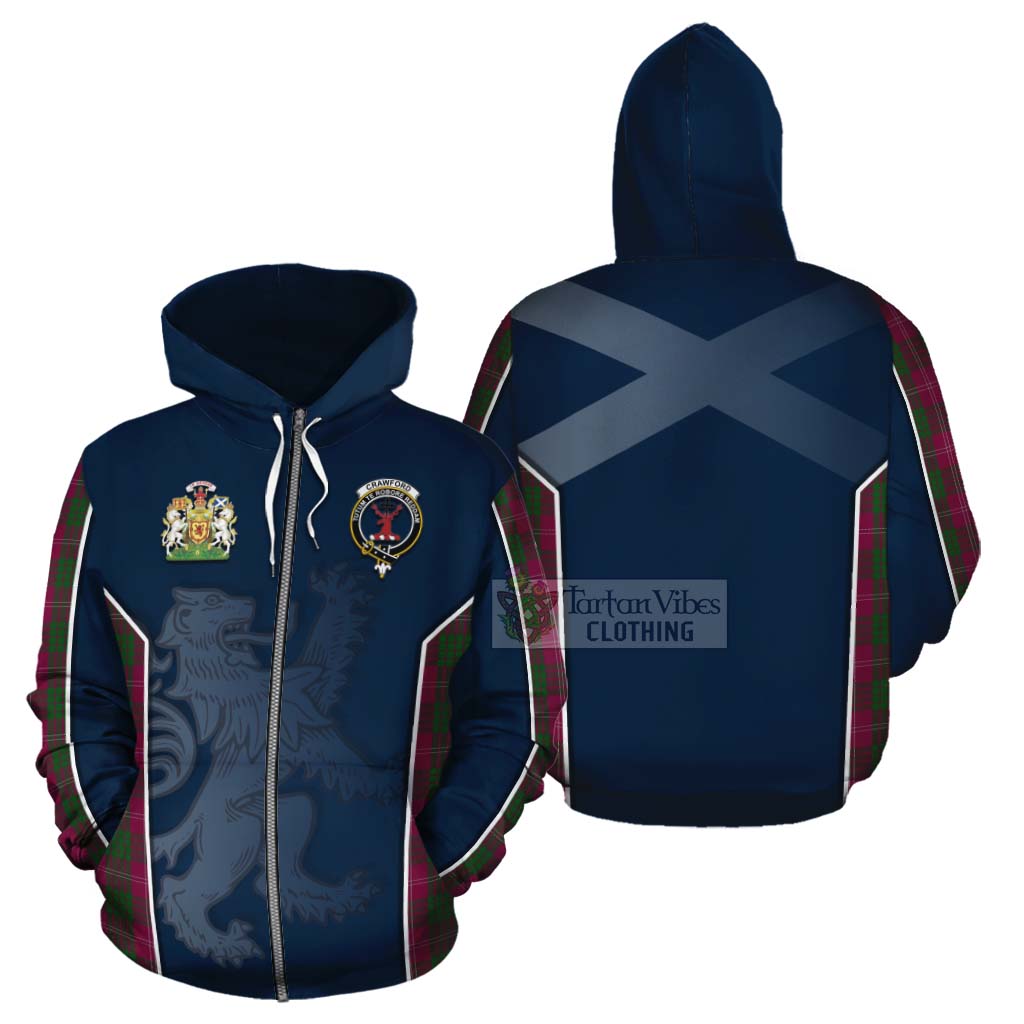 Tartan Vibes Clothing Crawford Tartan Cotton Hoodie with Family Crest and Lion Rampant Vibes Sport Style