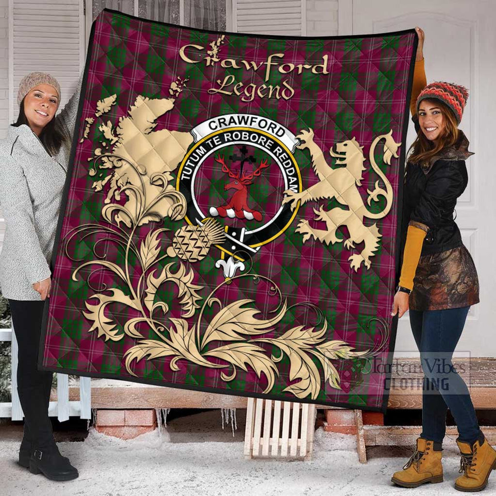 Tartan Vibes Clothing Crawford Tartan Quilt with Family Crest and Scottish Symbol Style