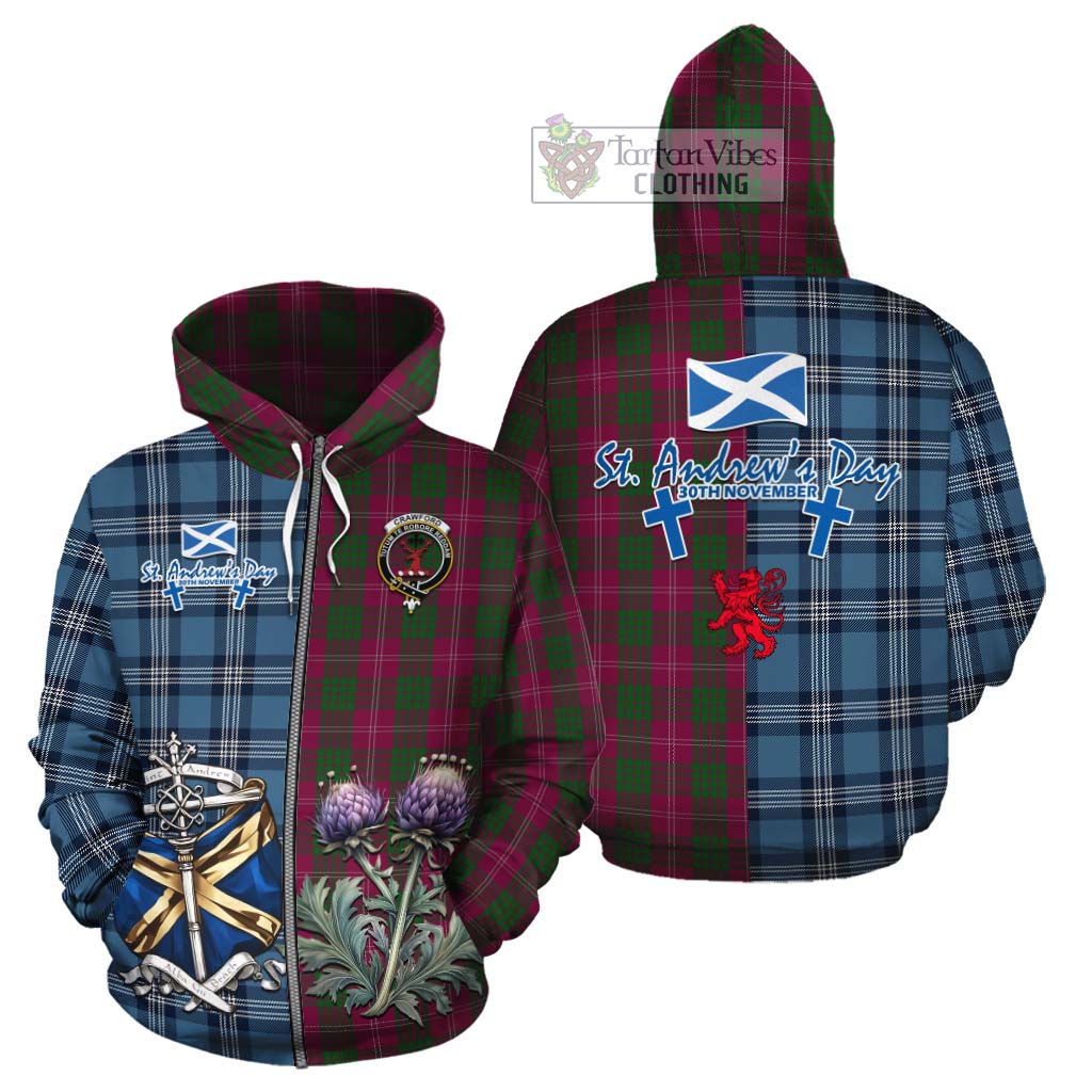 Tartan Vibes Clothing Crawford Tartan Cotton Hoodie Happy St. Andrew's Day Half Tartan Style