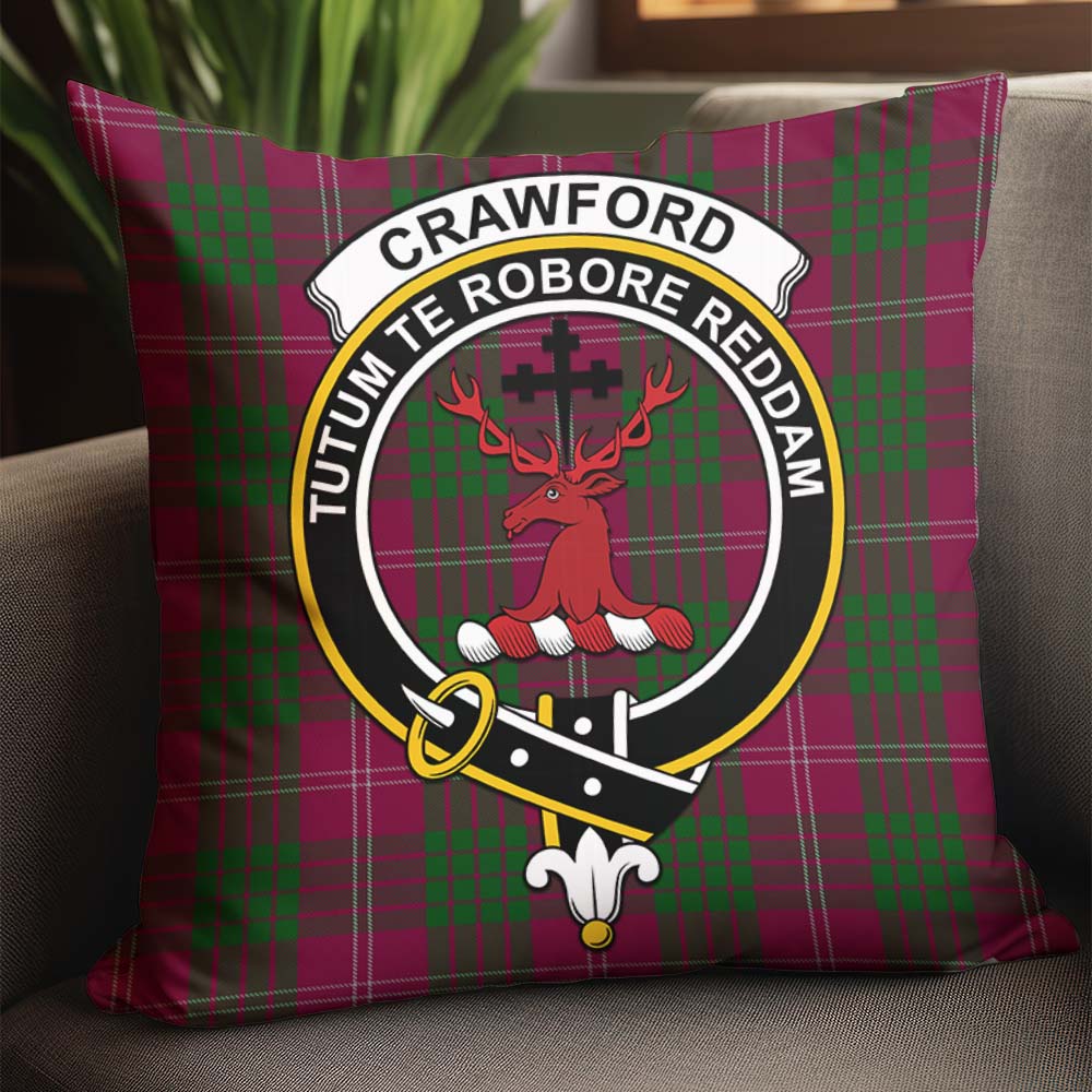 Crawford Tartan Pillow Cover with Family Crest - Tartanvibesclothing