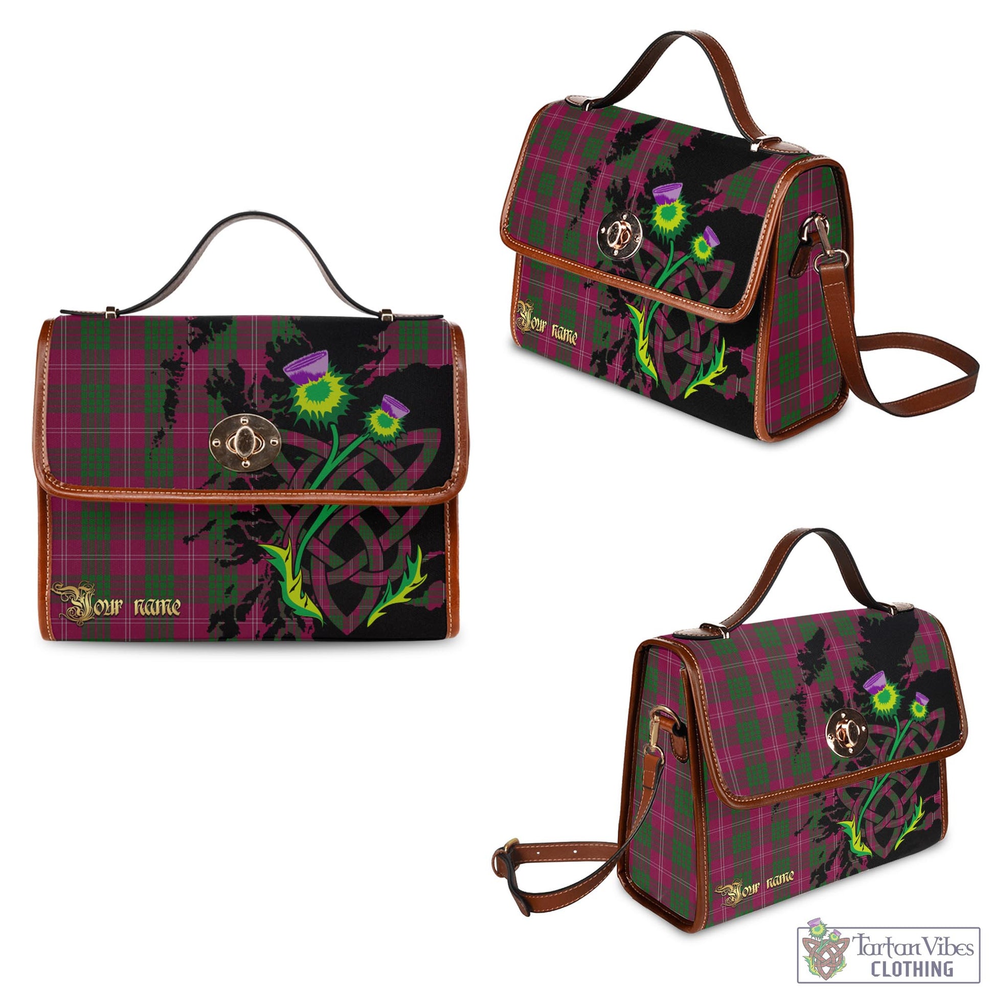 Tartan Vibes Clothing Crawford Tartan Waterproof Canvas Bag with Scotland Map and Thistle Celtic Accents