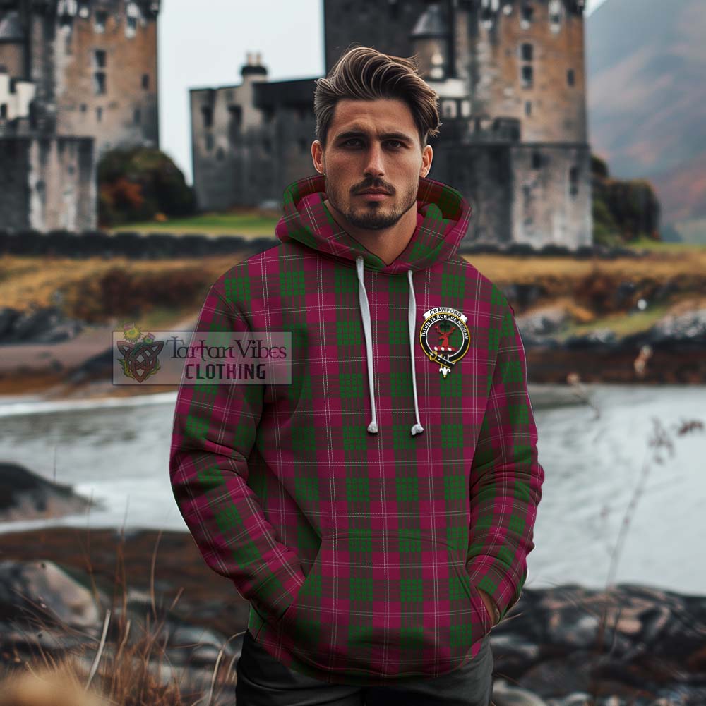 Tartan Vibes Clothing Crawford Tartan Cotton Hoodie with Family Crest Celtic Skull Style