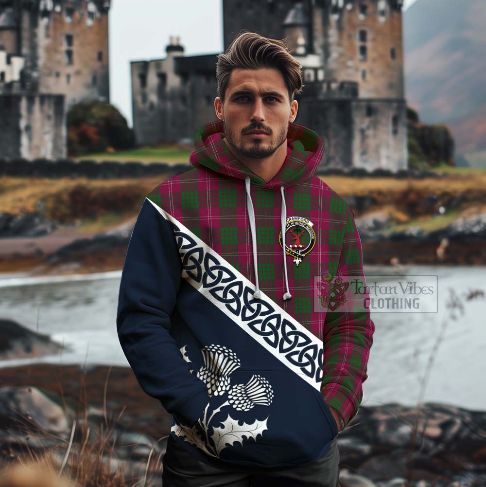 Tartan Vibes Clothing Crawford Tartan Cotton Hoodie Featuring Thistle and Scotland Map