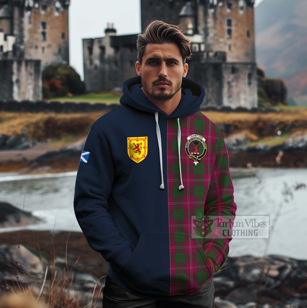 Tartan Vibes Clothing Crawford Tartan Cotton Hoodie Alba with Scottish Lion Royal Arm Half Style