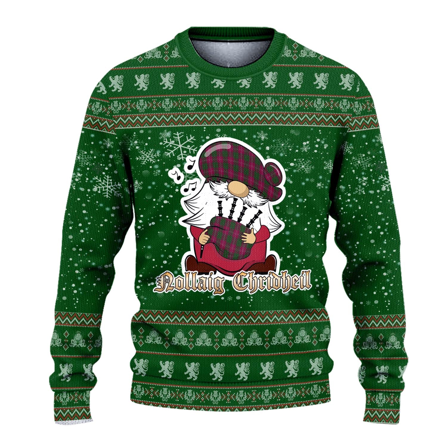 Crawford Clan Christmas Family Knitted Sweater with Funny Gnome Playing Bagpipes - Tartanvibesclothing