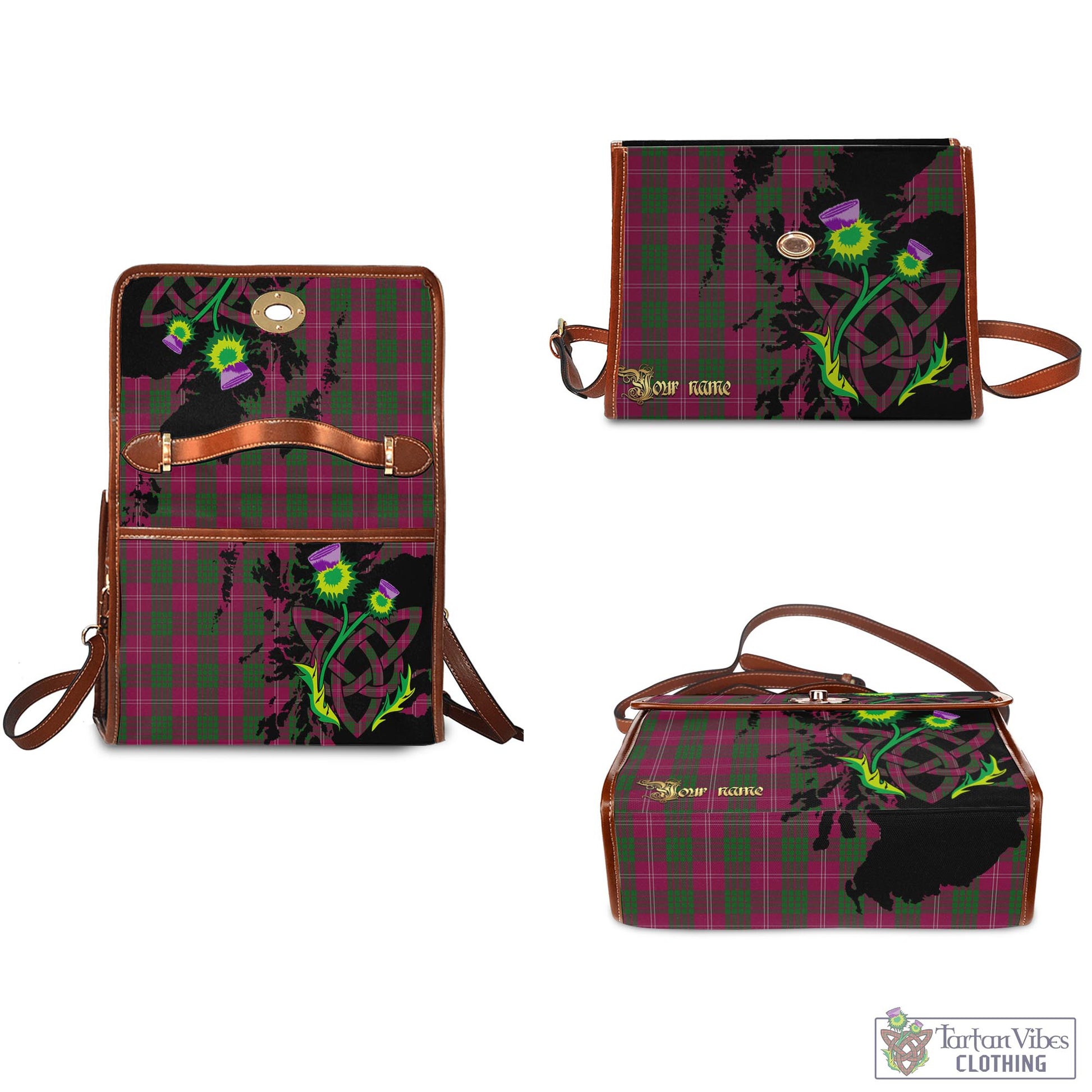 Tartan Vibes Clothing Crawford Tartan Waterproof Canvas Bag with Scotland Map and Thistle Celtic Accents