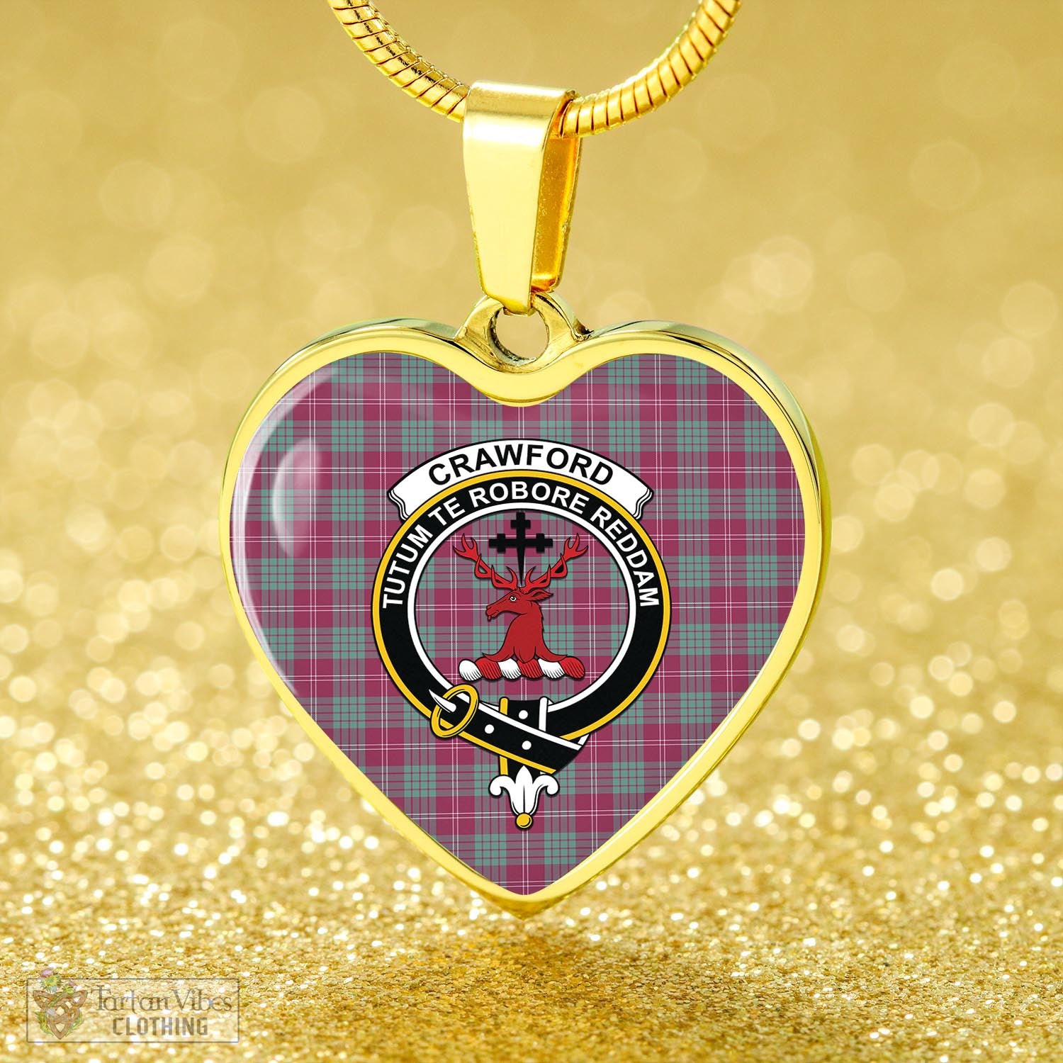 Tartan Vibes Clothing Crawford Ancient Tartan Heart Necklace with Family Crest