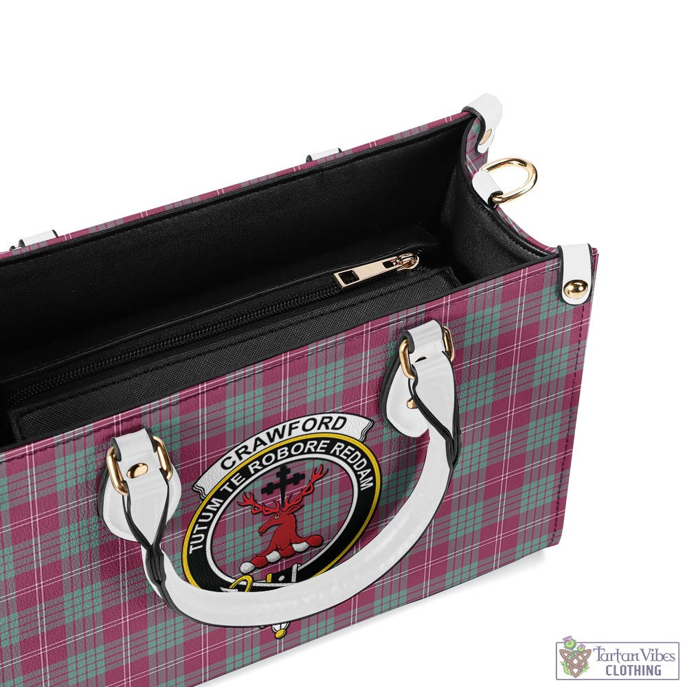 Tartan Vibes Clothing Crawford Ancient Tartan Luxury Leather Handbags with Family Crest