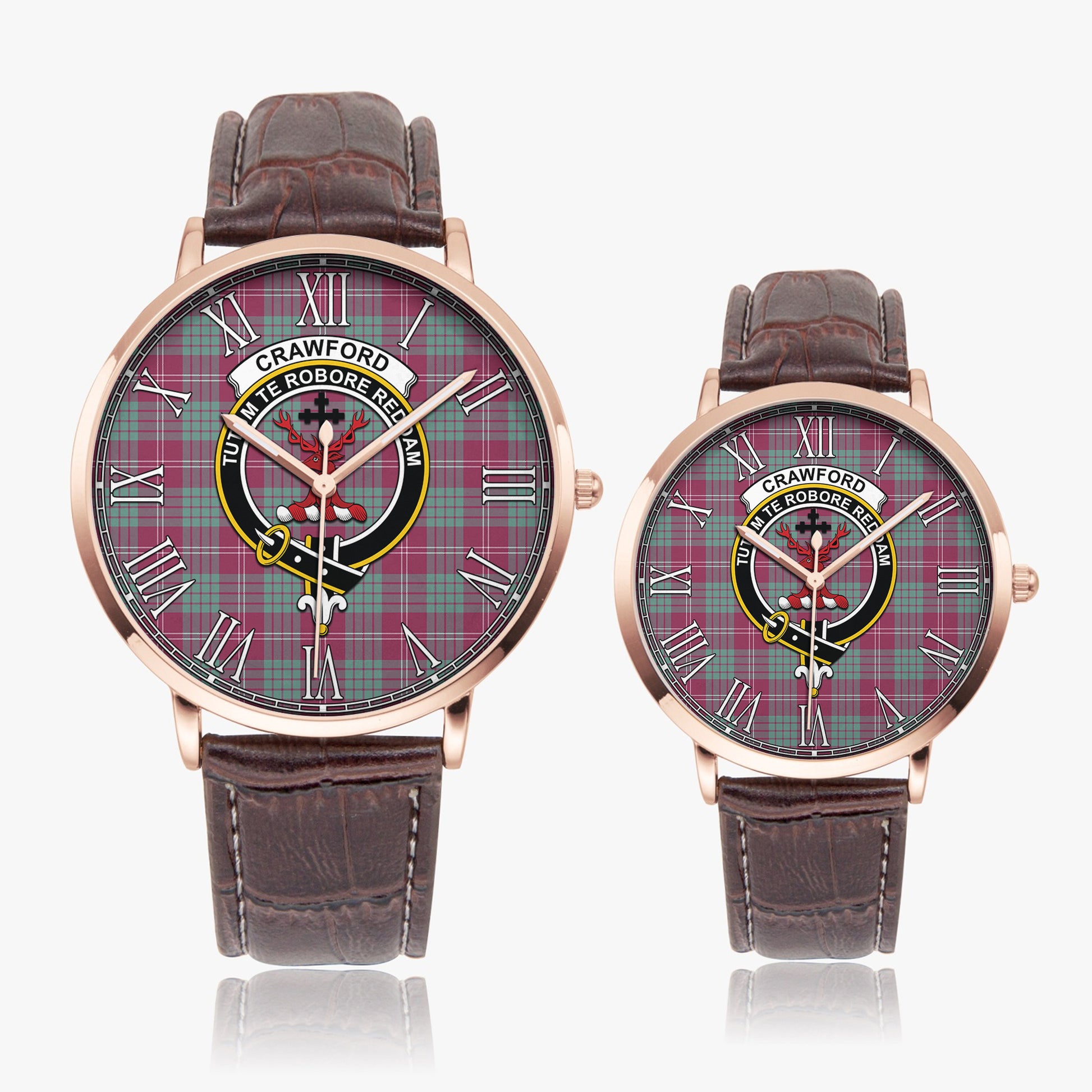 Crawford Ancient Tartan Family Crest Leather Strap Quartz Watch - Tartanvibesclothing