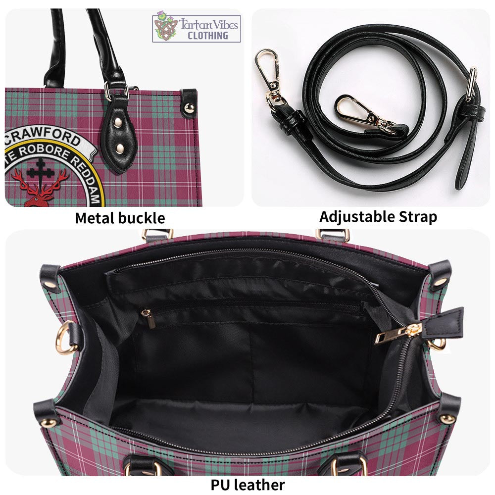 Tartan Vibes Clothing Crawford Ancient Tartan Luxury Leather Handbags with Family Crest