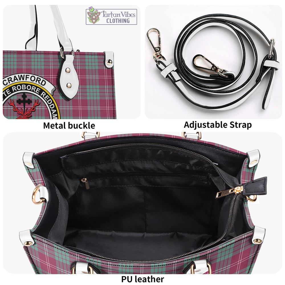 Tartan Vibes Clothing Crawford Ancient Tartan Luxury Leather Handbags with Family Crest