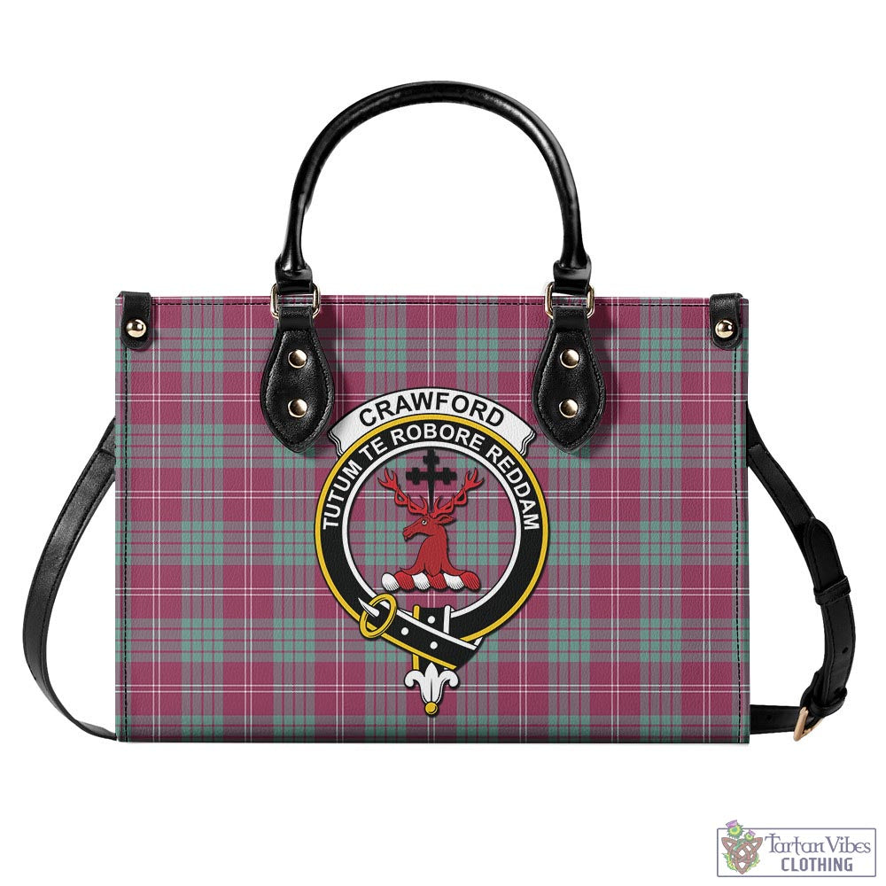 Tartan Vibes Clothing Crawford Ancient Tartan Luxury Leather Handbags with Family Crest