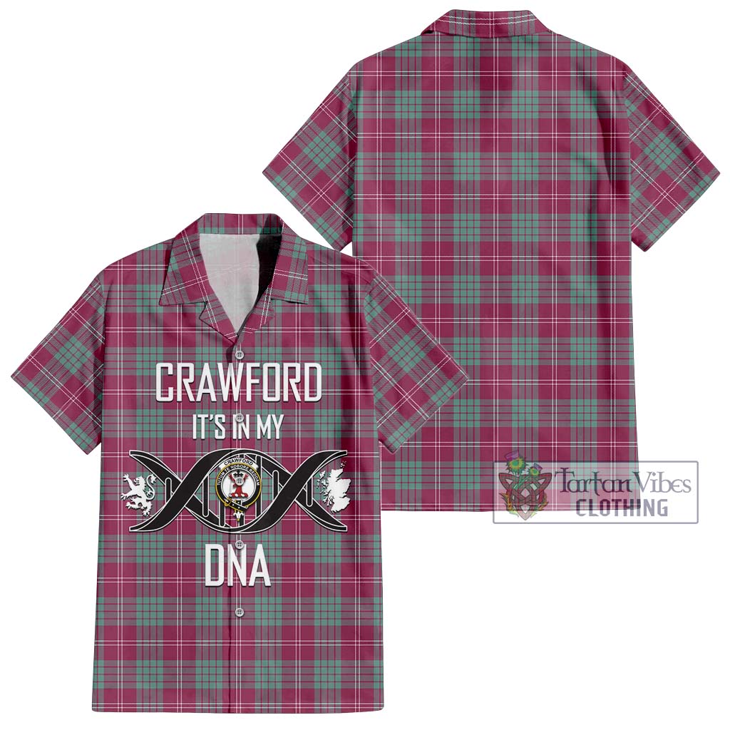 Tartan Vibes Clothing Crawford Ancient Tartan Short Sleeve Button Shirt with Family Crest DNA In Me Style