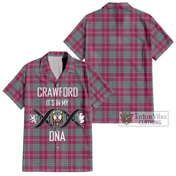 Crawford Ancient Tartan Short Sleeve Button Shirt with Family Crest DNA In Me Style