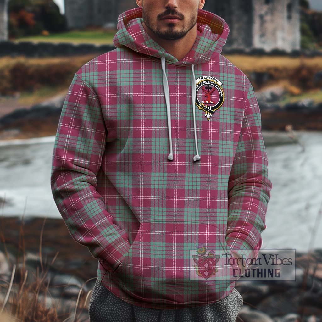 Tartan Vibes Clothing Crawford Ancient Tartan Cotton Hoodie with Family Crest