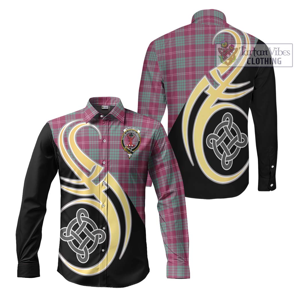 Tartan Vibes Clothing Crawford Ancient Tartan Long Sleeve Button Shirt with Family Crest and Celtic Symbol Style