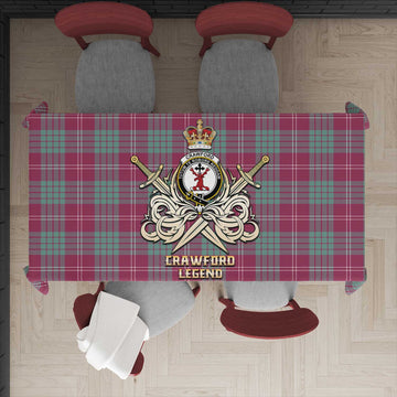 Crawford Ancient Tartan Tablecloth with Clan Crest and the Golden Sword of Courageous Legacy