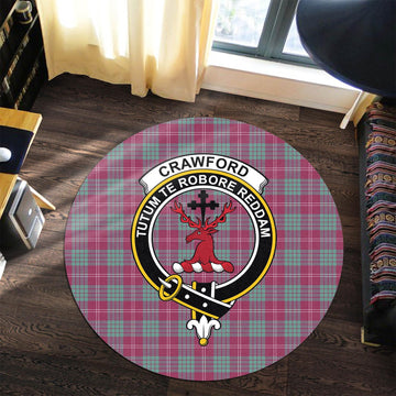 Crawford Ancient Tartan Round Rug with Family Crest