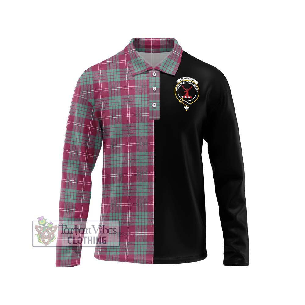 Tartan Vibes Clothing Crawford Ancient Tartan Long Sleeve Polo Shirt with Family Crest and Half Of Me Style