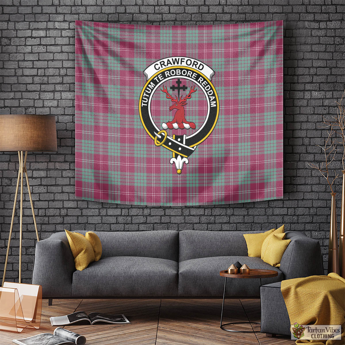 Tartan Vibes Clothing Crawford Ancient Tartan Tapestry Wall Hanging and Home Decor for Room with Family Crest