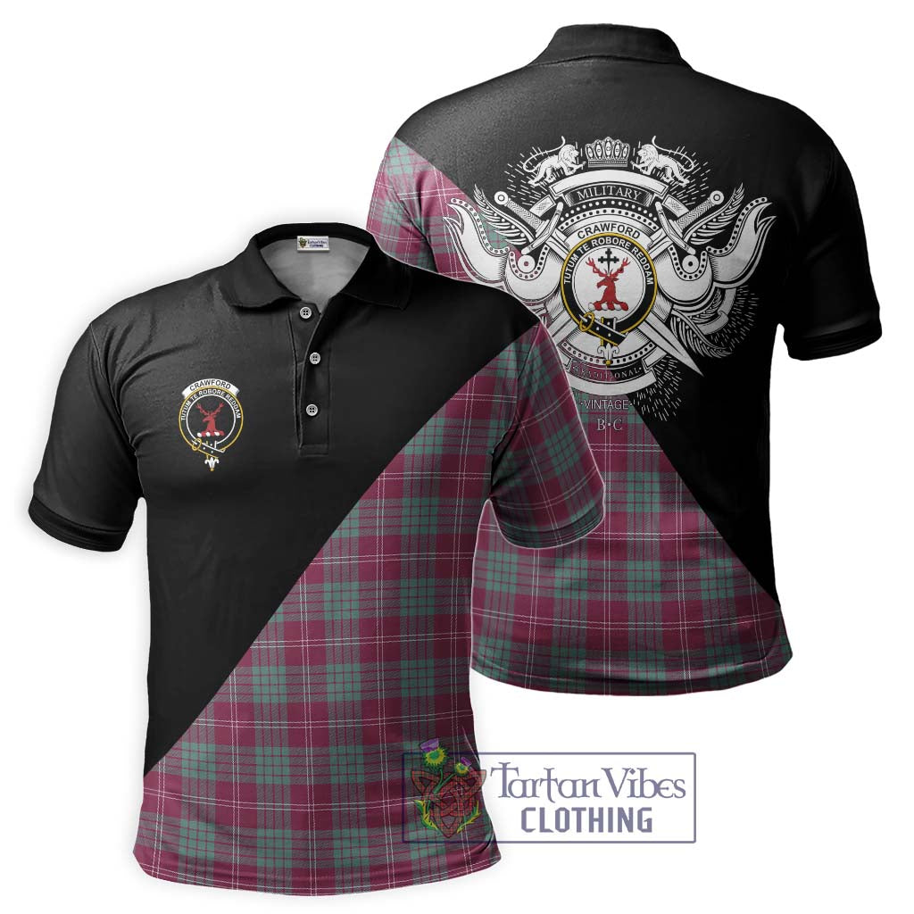 Tartan Vibes Clothing Crawford Ancient Tartan Polo Shirt with Family Crest and Military Logo Style