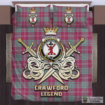 Crawford Ancient Tartan Bedding Set with Clan Crest and the Golden Sword of Courageous Legacy