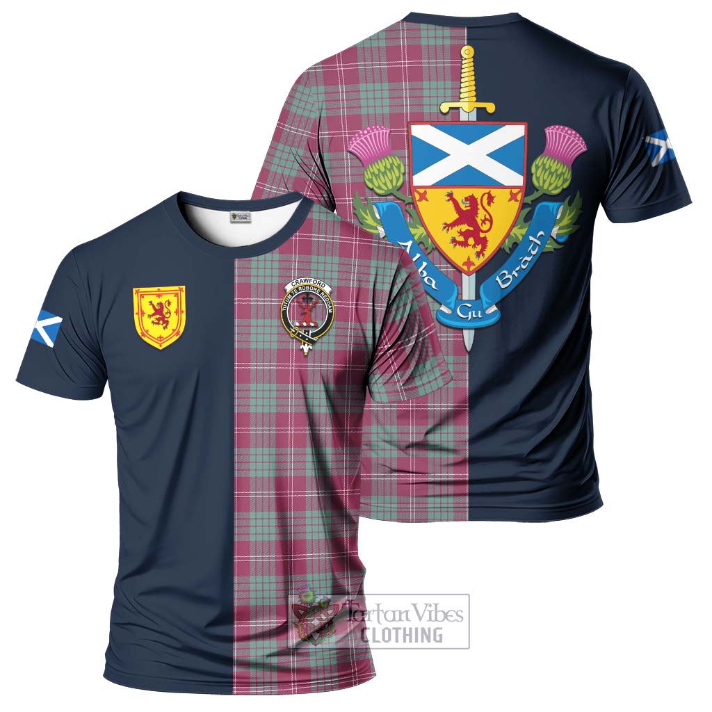 Tartan Vibes Clothing Crawford Ancient Tartan T-Shirt Alba with Scottish Lion Royal Arm Half Style