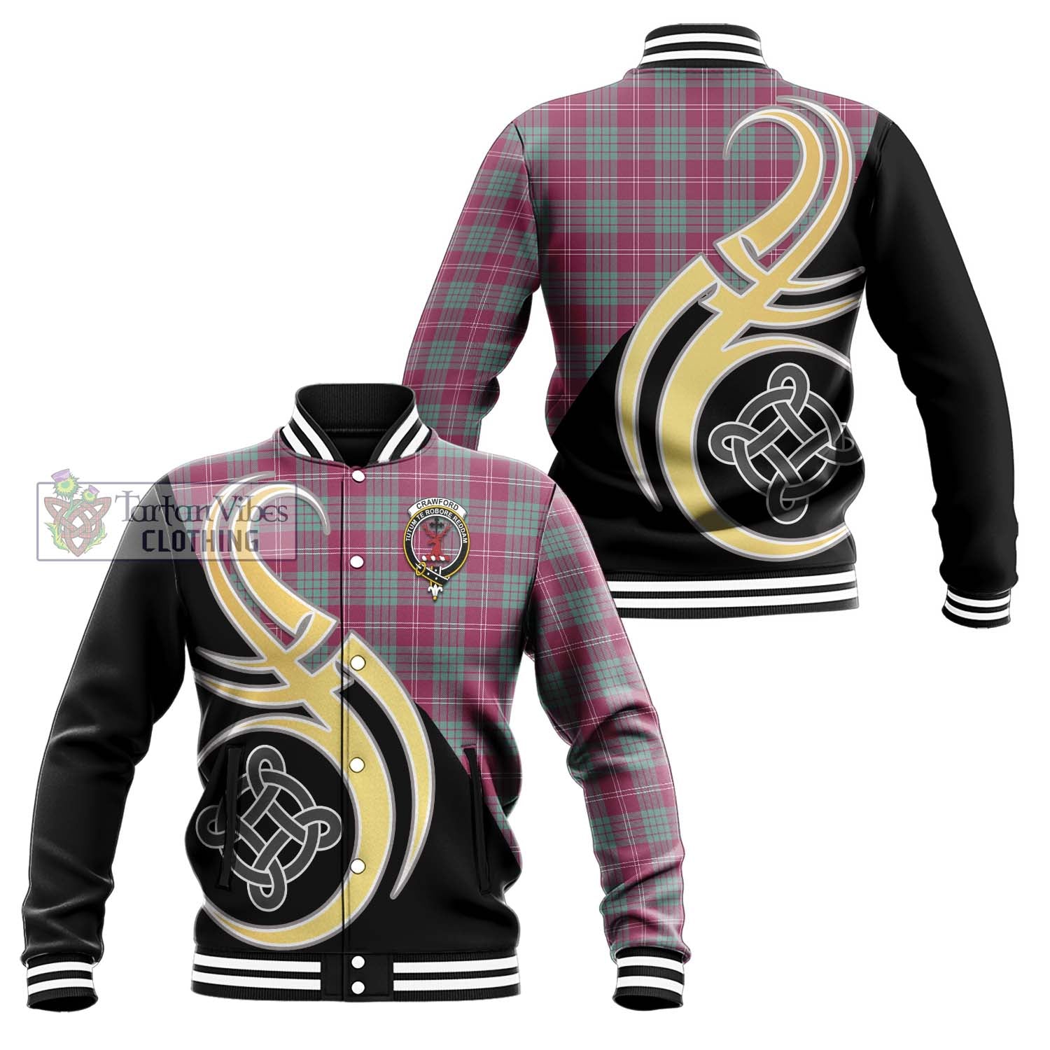 Tartan Vibes Clothing Crawford Ancient Tartan Baseball Jacket with Family Crest and Celtic Symbol Style