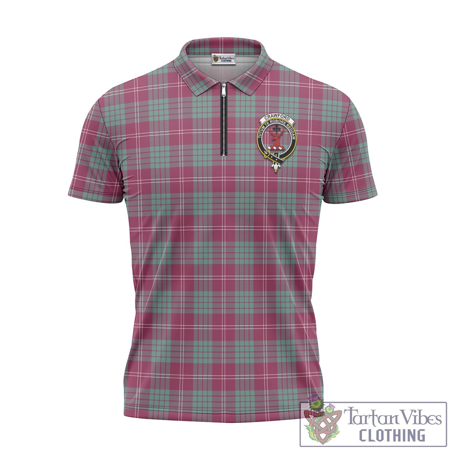 Tartan Vibes Clothing Crawford Ancient Tartan Zipper Polo Shirt with Family Crest