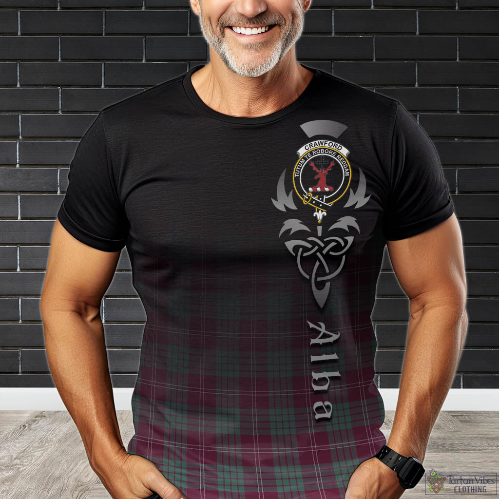 Tartan Vibes Clothing Crawford Ancient Tartan T-Shirt Featuring Alba Gu Brath Family Crest Celtic Inspired