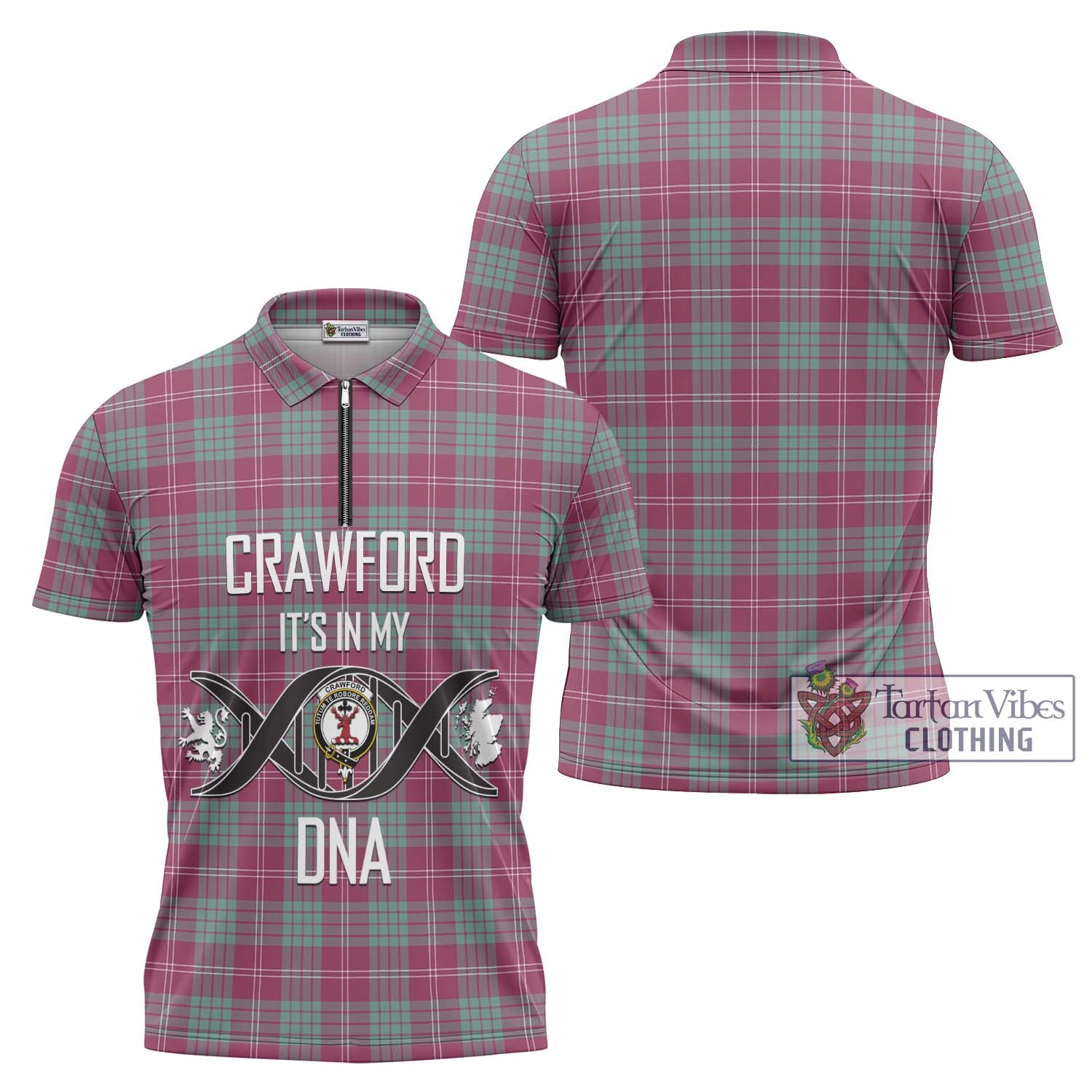 Tartan Vibes Clothing Crawford Ancient Tartan Zipper Polo Shirt with Family Crest DNA In Me Style