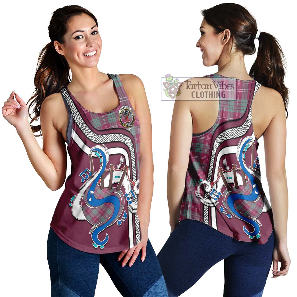 Tartan Vibes Clothing Crawford Ancient Tartan Women's Racerback Tanks with Epic Bagpipe Style