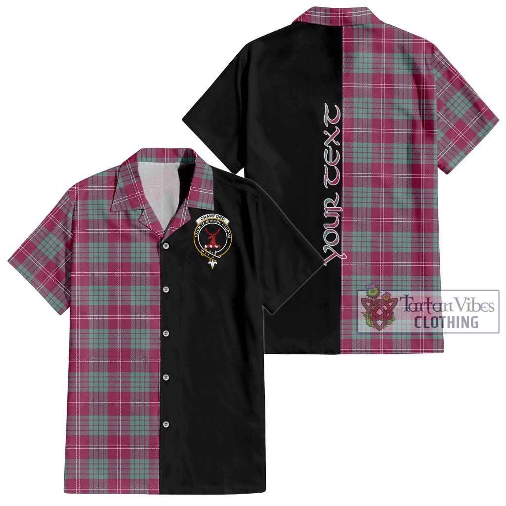 Tartan Vibes Clothing Crawford Ancient Tartan Short Sleeve Button Shirt with Family Crest and Half Of Me Style