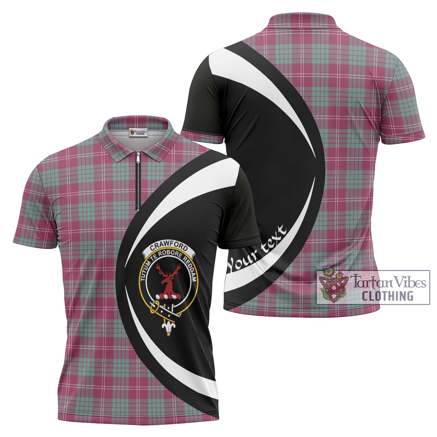 Tartan Vibes Clothing Crawford Ancient Tartan Zipper Polo Shirt with Family Crest Circle Style