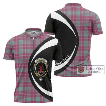 Crawford Ancient Tartan Zipper Polo Shirt with Family Crest Circle Style