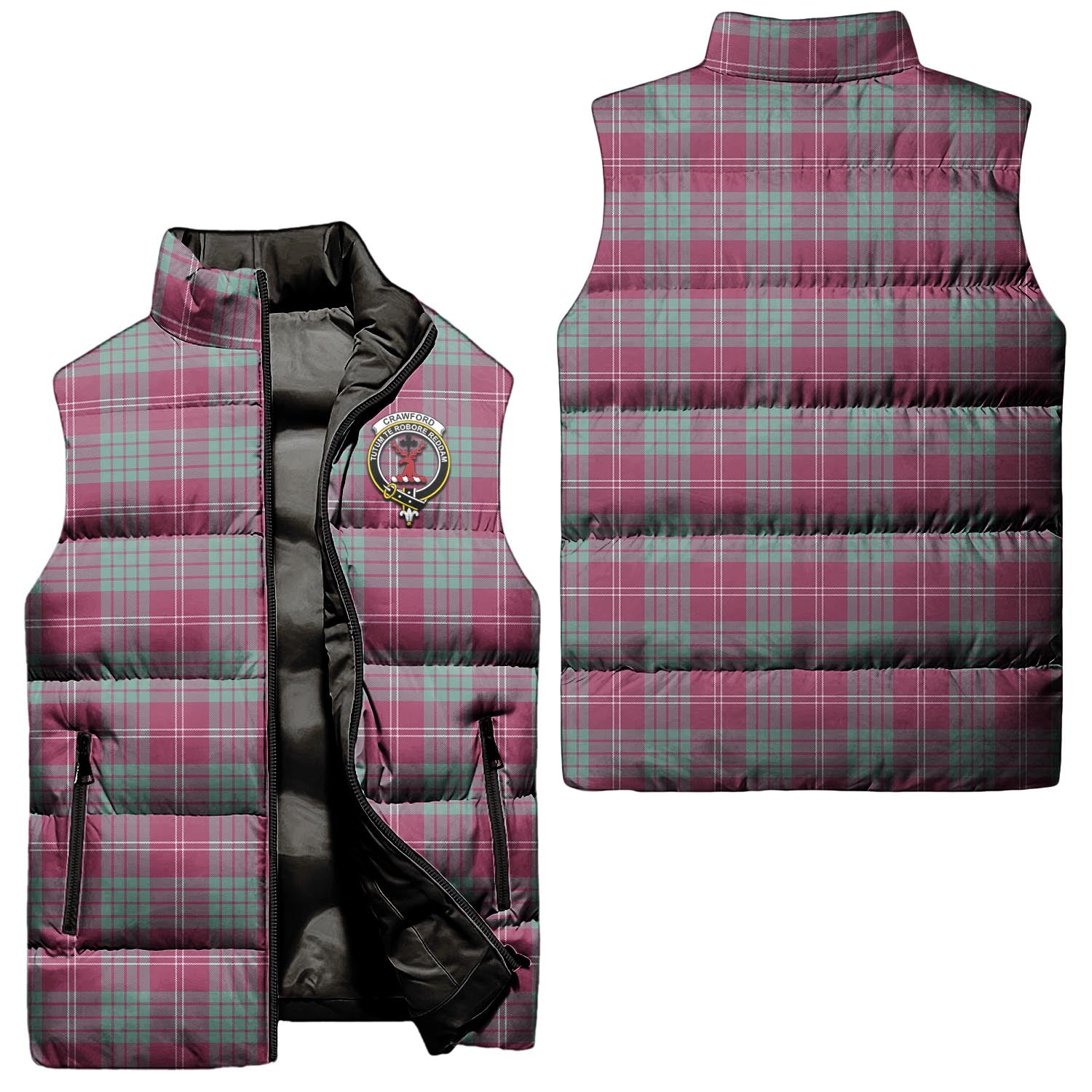 Crawford Ancient Tartan Sleeveless Puffer Jacket with Family Crest Unisex - Tartanvibesclothing