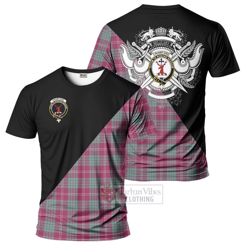 Tartan Vibes Clothing Crawford Ancient Tartan T-Shirt with Family Crest and Military Logo Style