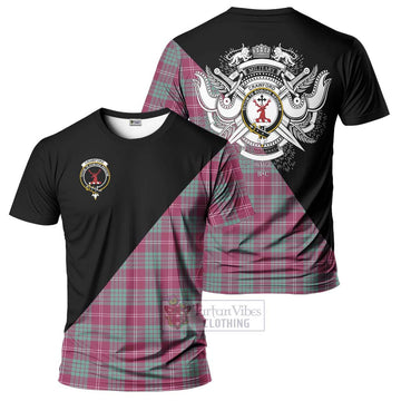 Crawford Ancient Tartan T-Shirt with Family Crest and Military Logo Style