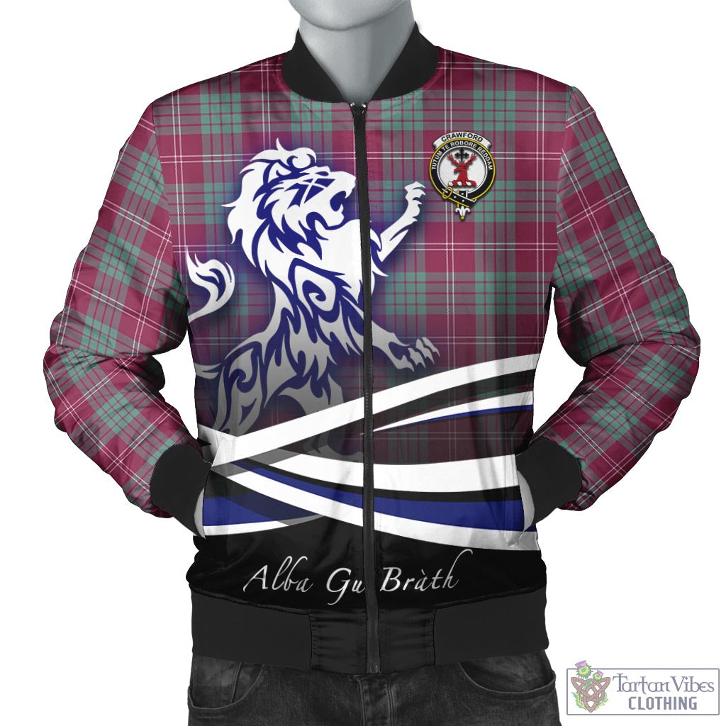 Tartan Vibes Clothing Crawford Ancient Tartan Bomber Jacket with Alba Gu Brath Regal Lion Emblem