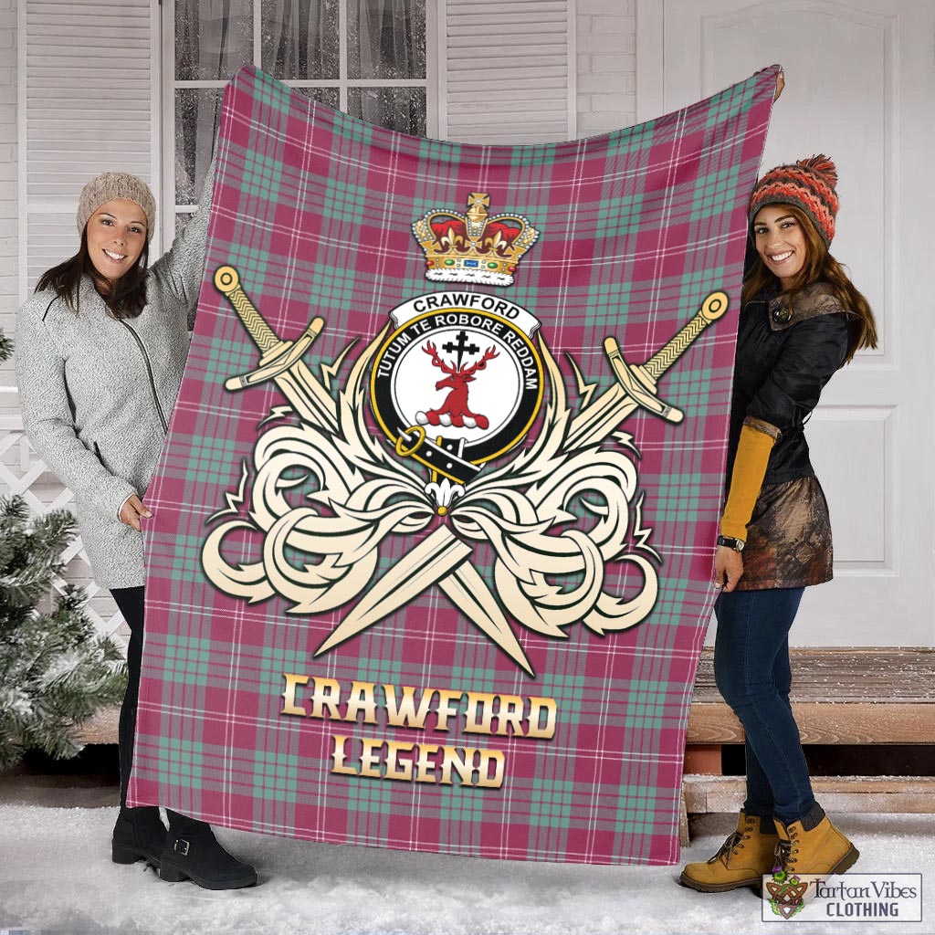 Tartan Vibes Clothing Crawford Ancient Tartan Blanket with Clan Crest and the Golden Sword of Courageous Legacy