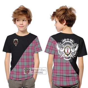 Crawford Ancient Tartan Kid T-Shirt with Family Crest and Military Logo Style